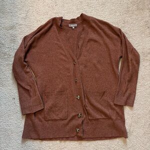 Marled Brown Cardigan Sweater with V-Neck and Long Sleeves